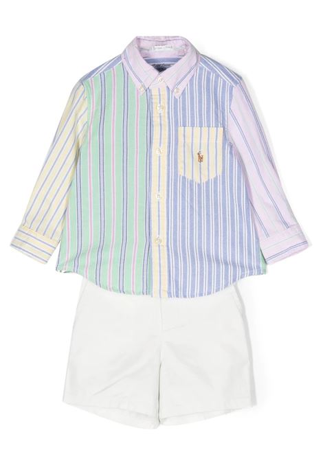Set With White Shorts and Multicoloured Striped Shirt RALPH LAUREN KIDS | 320-902187001