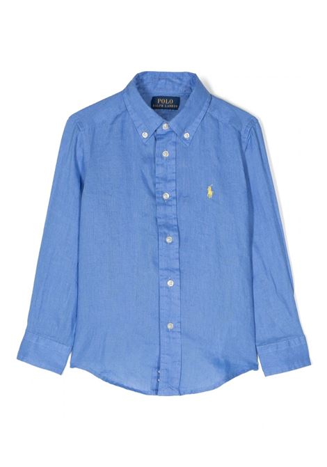 Blue Linen Shirt With Embroidered Pony RALPH LAUREN KIDS | 321-865270003