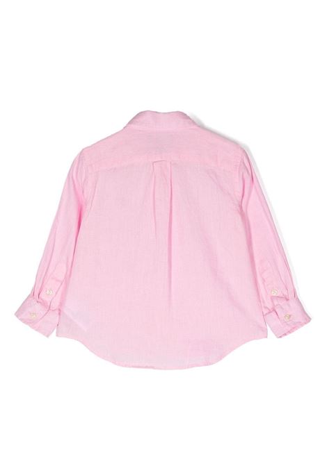 Pink Linen Shirt With Embroidered Pony RALPH LAUREN KIDS | 321-865270004
