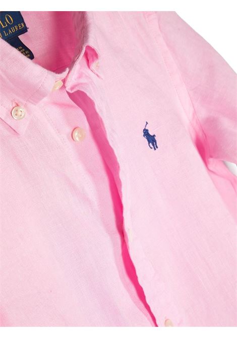 Camicia In Lino Rosa Con Pony Ricamato RALPH LAUREN KIDS | 321-865270004