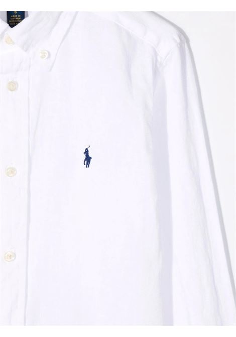 Camicia In Lino Bianco Con Pony Ricamato RALPH LAUREN KIDS | 321-865270005