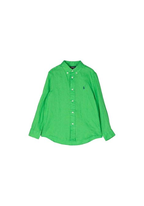 Camicia In Lino Verde Con Pony Ricamato RALPH LAUREN KIDS | 321-865270009