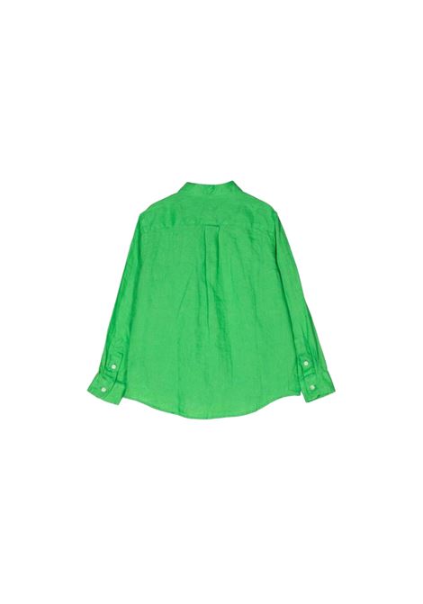 Camicia In Lino Verde Con Pony Ricamato RALPH LAUREN KIDS | 321-865270009