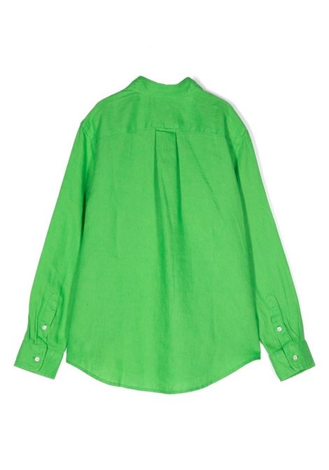 Green Linen Teen Shirt With Embroidered Pony RALPH LAUREN KIDS | 323-865270009
