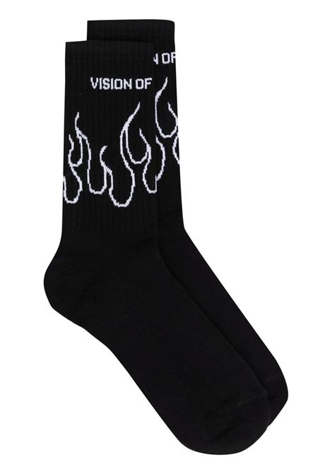 Black and White Flame Logo Socks VISION OF SUPER | VSA00170CZBLACK/WHITE