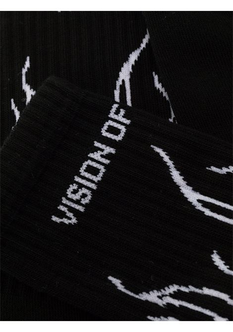 Black and White Flame Logo Socks VISION OF SUPER | VSA00170CZBLACK/WHITE