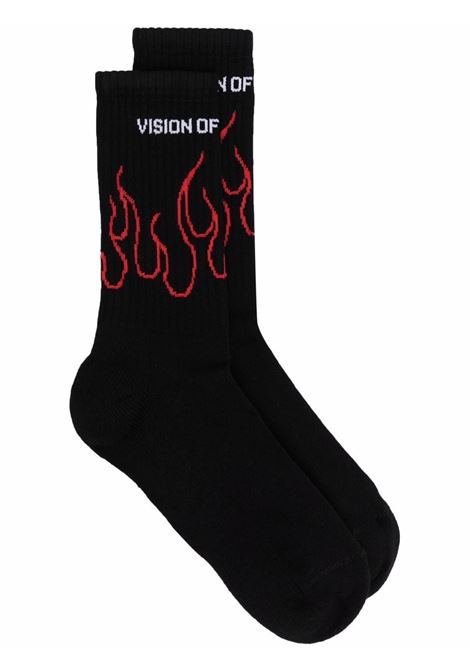 Black And Red Flame Socks VISION OF SUPER | VSA00172CZBLACK/RED