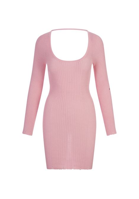 Short Pink Ribbed Knitted Dress With Distressed Effect A PAPER KID | S4PKWODR044041