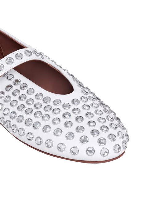 White Leather Flats Ballerinas With Rhinestones ALAIA | AA3A029CK116020