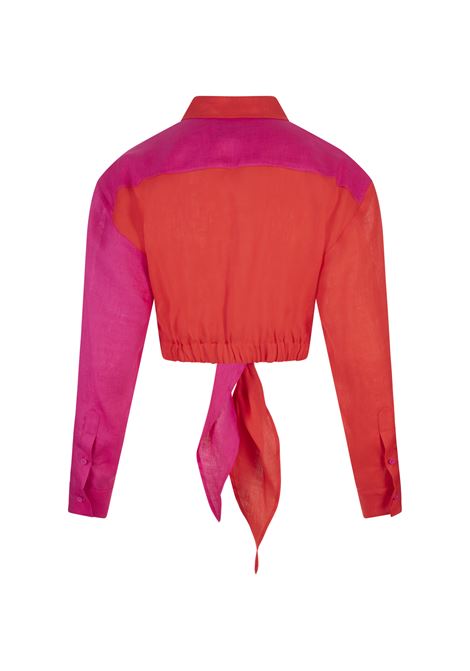 Red and Fuchsia Short Shirt with Knot ALESSANDRO ENRIQUEZ | AES02-LN/BLN387