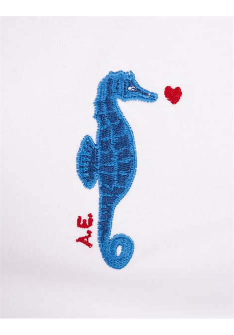 White T-Shirt With Seahorse Embroidery ALESSANDRO ENRIQUEZ | AES100/MMSEAHORSE