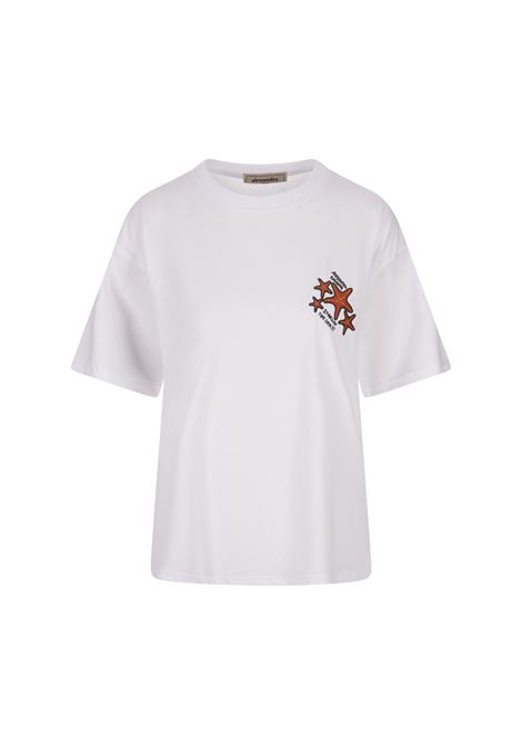 White T-Shirt With Stars Embroidery ALESSANDRO ENRIQUEZ | AES100/MMSTAR