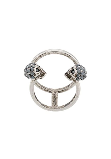 Double Twin Skull Ring in Antique Silver ALEXANDER MCQUEEN | 553656-J160Y1177