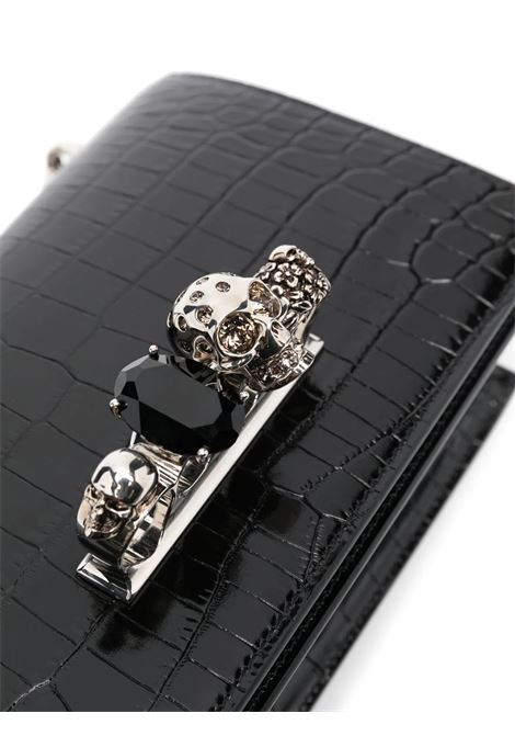 Black And Silver Jewelled Satchel Bag In Crocodile-Effect Leather ALEXANDER MCQUEEN | 554128-1HB0Y1001