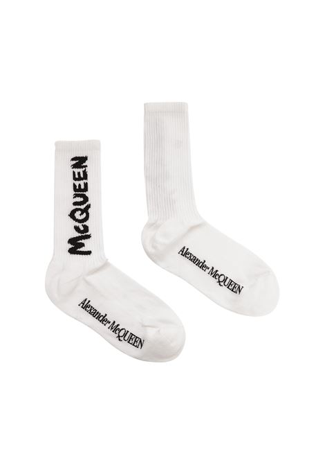 White McQueen Graffiti Socks ALEXANDER MCQUEEN | 660273-4D33Q9060