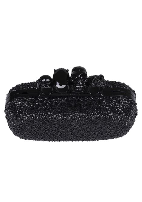 Black Skull Four Ring Clutch Bag With Chain ALEXANDER MCQUEEN | 676256-1BLDA1000