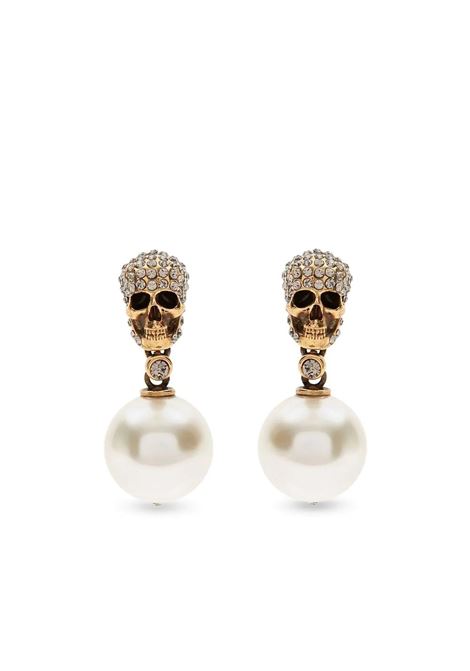 Pearl Skull Earrings in Antiqued Gold ALEXANDER MCQUEEN | 734746-I170A2375