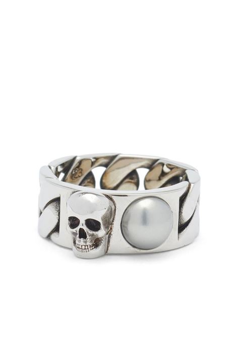 Pearl And Skull Chain Ring in Antique Silver ALEXANDER MCQUEEN | 774168-I170E1445