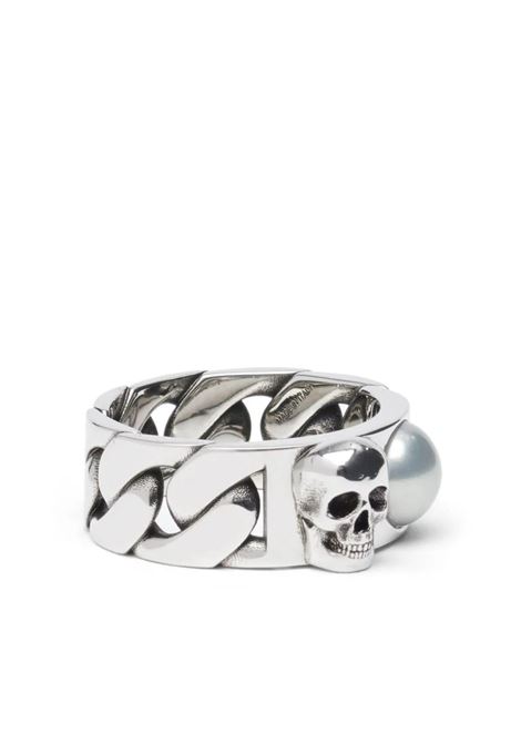 Pearl And Skull Chain Ring in Antique Silver ALEXANDER MCQUEEN | 774168-I170E1445
