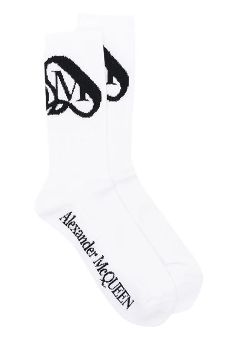 Seal Logo Socks in Ivory/Black ALEXANDER MCQUEEN | 775381-4C05Q9260