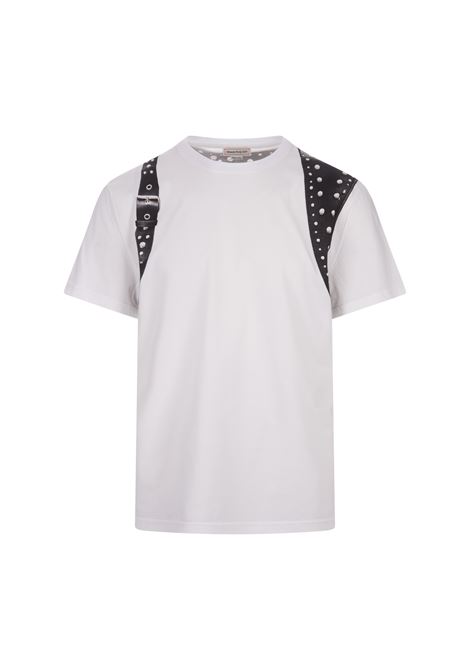 T-Shirt Studded Harness In Bianco e Nero ALEXANDER MCQUEEN | 776329-QTAAJ0909