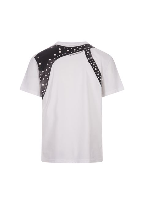Black and White Studded Harness T-Shirt ALEXANDER MCQUEEN | 776329-QTAAJ0909
