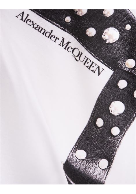 Black and White Studded Harness T-Shirt ALEXANDER MCQUEEN | 776329-QTAAJ0909