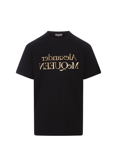 T-Shirt Con Logo Riflesso In Nero e Oro ALEXANDER MCQUEEN | 781977-QTAA00566