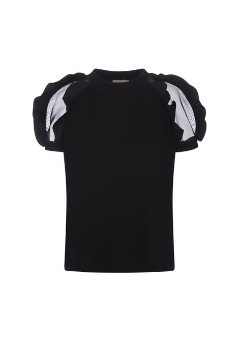 T-Shirt Nera Con Dettaglio Ruches ALEXANDER MCQUEEN | 789001-QLADH1000