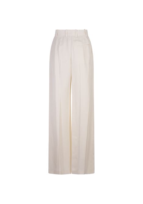 Wide Leg Trousers With Double Pleat in Ivory ALEXANDER MCQUEEN | 790676-QEAFI9015