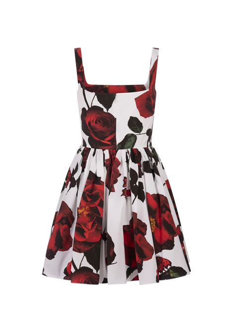 Tudor Rose Flared Mini Dress in Optical White ALEXANDER MCQUEEN | 790707-QDAOL9000