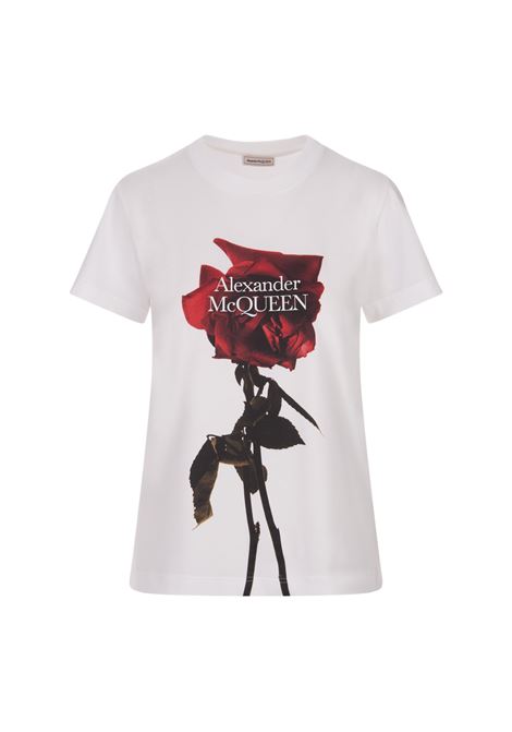 Shadow Rose T-Shirt In White ALEXANDER MCQUEEN | 790827-QZAMD0900