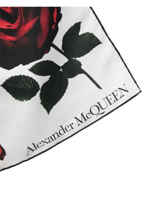 White Silk Scarf With Red Roses Print ALEXANDER MCQUEEN | 792532-3001Q9274