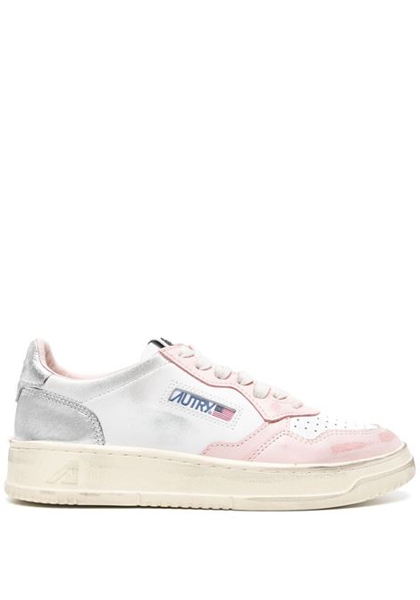 Sneakers Medalist Low Super Vintage In Pelle Bianco, Argento e Rosa AUTRY | AVLWSV35
