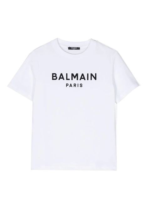 T-Shirt Bianca Con Stampa Logo 3D BALMAIN KIDS | BT8Q71-Z0116100NE