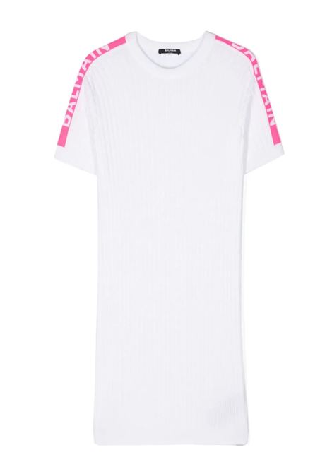 Ribbed Knitted Dress With Jacquard Logo Motif BALMAIN KIDS | BU1D41-X0157100FU