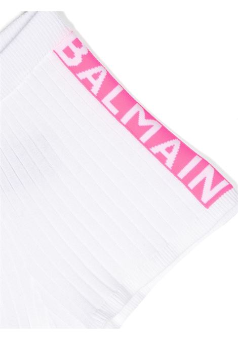 Ribbed Knit Shorts With Jacquard Logo Motif BALMAIN KIDS | BU6D49-X0157100FU