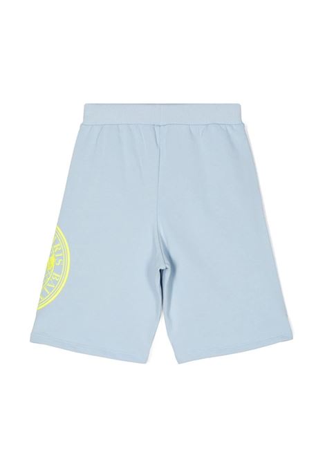 Light Blue Sports Bermuda Shorts With Rubberized Logo BALMAIN KIDS | BU6S39-Z1753652GL