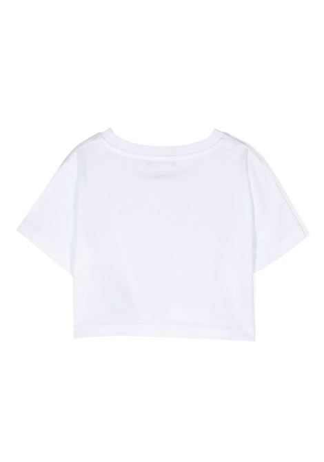 T-Shirt Crop Bianca Con Logo Rosa Glitter BALMAIN KIDS | BU8B91-Z0082100FU