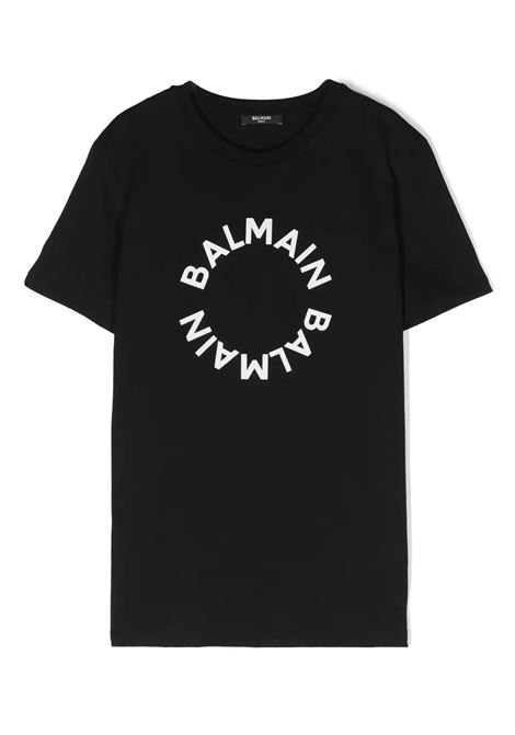 Black T-Shirt With Circular Logo BALMAIN KIDS | BU8R31-Z0082930BC