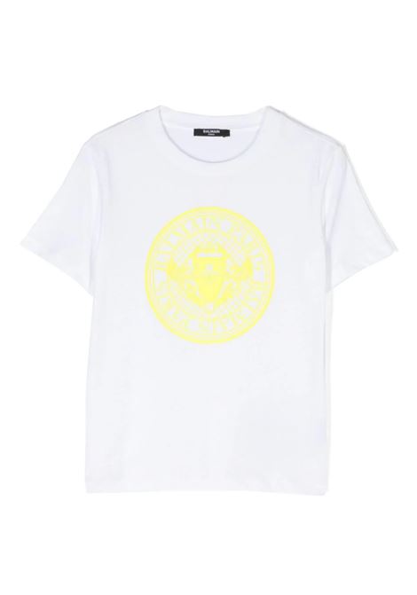 T-Shirt Bianca Con Logo Gommato BALMAIN KIDS | BU8S11-Z1751100GL