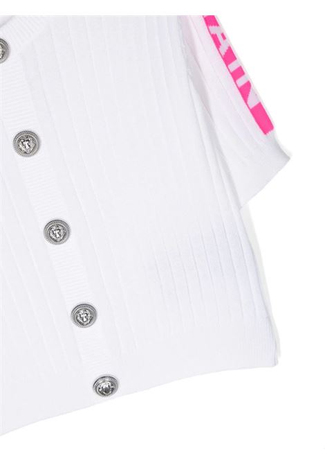 Ribbed Knit Cardigan With Jacquard Logo Motif BALMAIN KIDS | BU9A61-X0157100FU