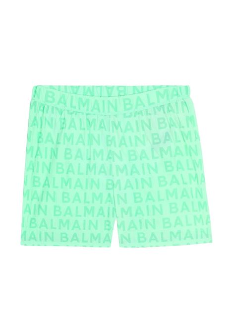Light Green Swim Shorts With All-Over Logo BALMAIN KIDS | BUCP29-Z217970A