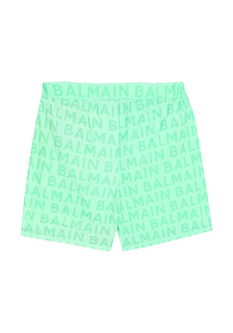 Light Green Swim Shorts With All-Over Logo BALMAIN KIDS | BUCP29-Z217970A