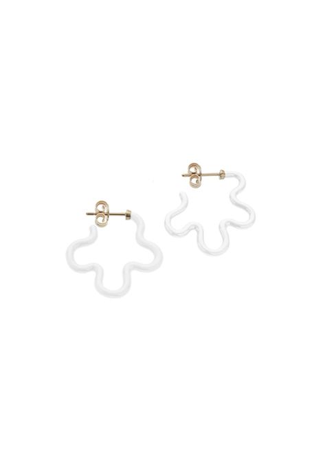 2 Tone Asymmetrical Flower Power Earrings In White BEA BONGIASCA | GE201YGW