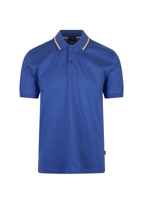 Royal Blue Slim Fit Polo Shirt With Striped Collar BOSS | 50469360423