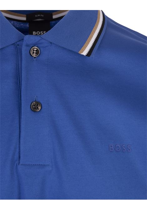 Royal Blue Slim Fit Polo Shirt With Striped Collar BOSS | 50469360423