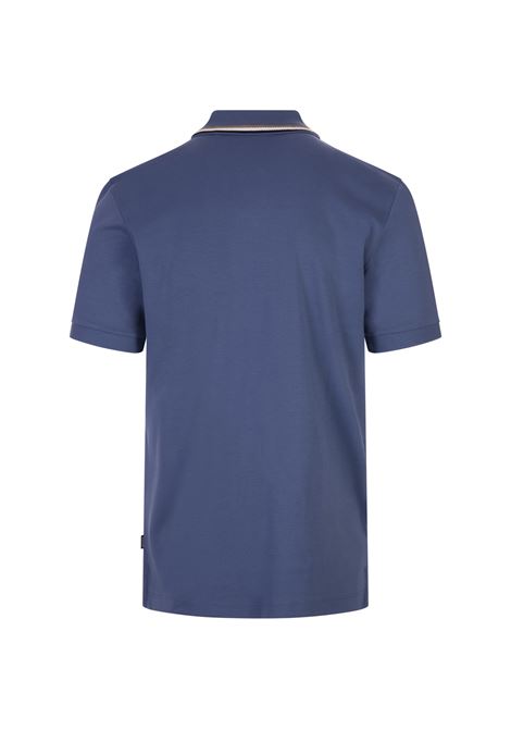 Polo Slim Fit Blu Ceruleo Con Colletto a Righe BOSS | 50469360479