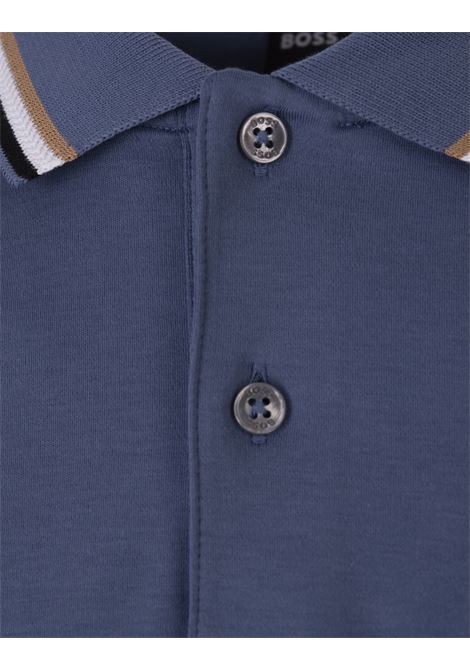 Polo Slim Fit Blu Ceruleo Con Colletto a Righe BOSS | 50469360479
