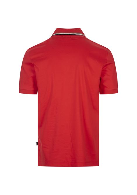 Red Slim Fit Polo Shirt With Striped Collar BOSS | 50469360627